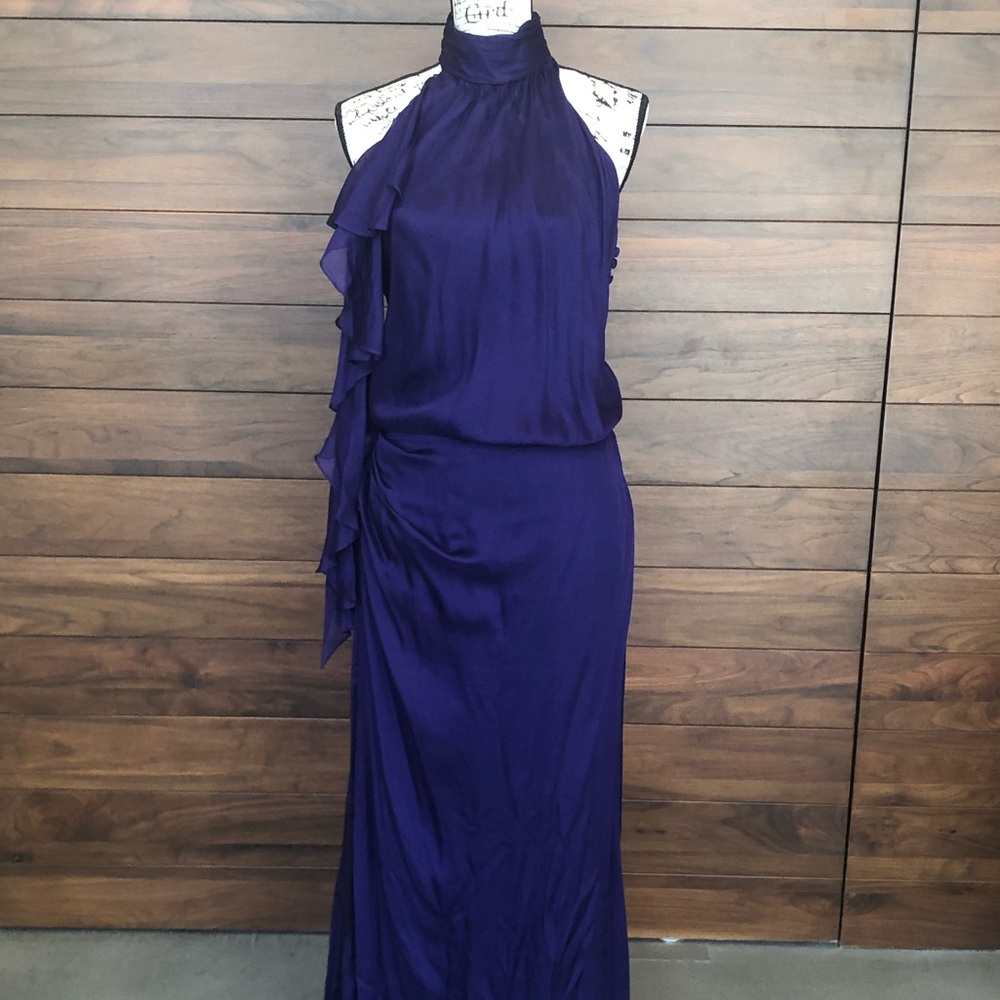 Sleeveless Halter Evening Gown Flared Purple